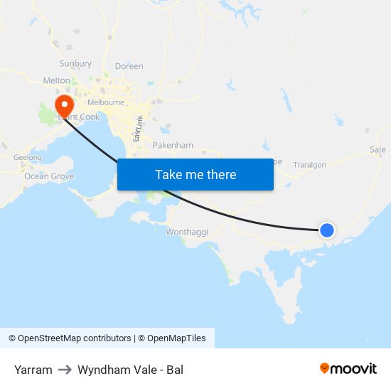 Yarram to Wyndham Vale - Bal map