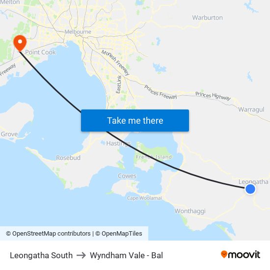 Leongatha South to Wyndham Vale - Bal map