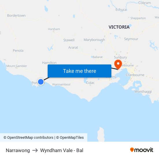 Narrawong to Wyndham Vale - Bal map