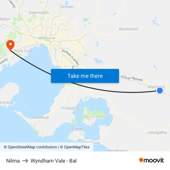 Nilma to Wyndham Vale - Bal map