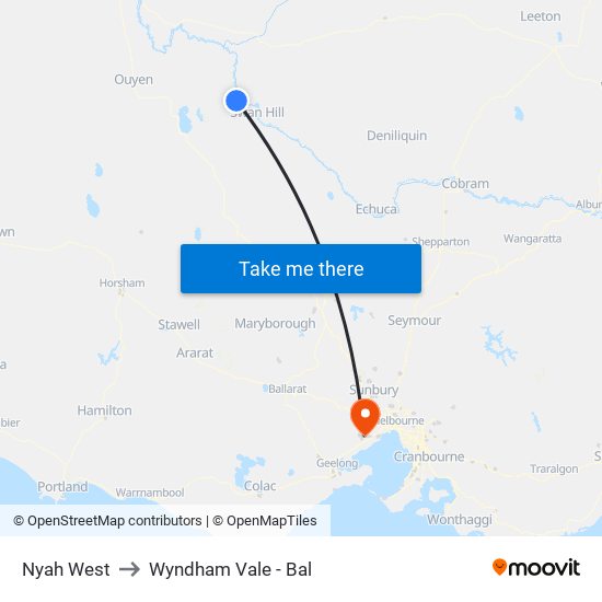 Nyah West to Wyndham Vale - Bal map