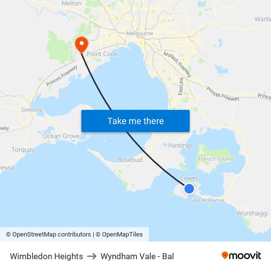 Wimbledon Heights to Wyndham Vale - Bal map