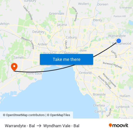 Warrandyte - Bal to Wyndham Vale - Bal map