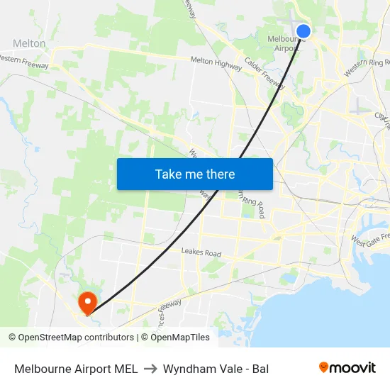 Melbourne Airport MEL to Wyndham Vale - Bal map