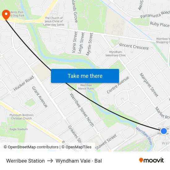 Werribee Station to Wyndham Vale - Bal map