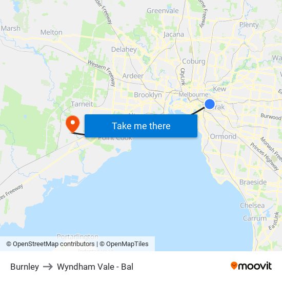 Burnley to Wyndham Vale - Bal map