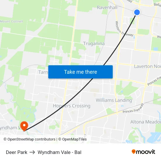 Deer Park to Wyndham Vale - Bal map