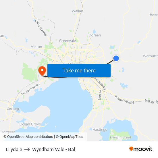 Lilydale to Wyndham Vale - Bal map