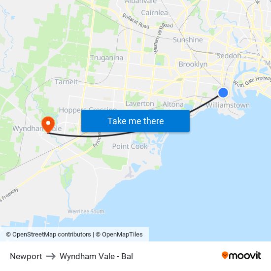 Newport to Wyndham Vale - Bal map