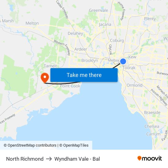 North Richmond to Wyndham Vale - Bal map