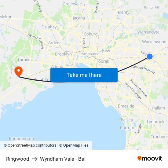 Ringwood to Wyndham Vale - Bal map