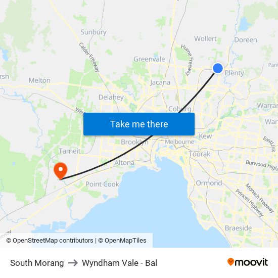 South Morang to Wyndham Vale - Bal map