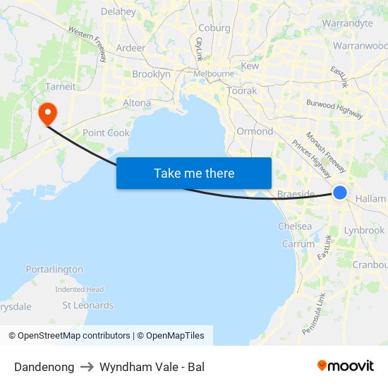 Dandenong to Wyndham Vale - Bal map