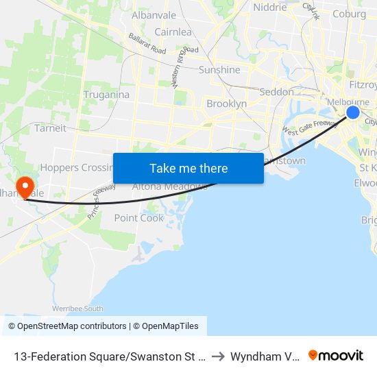 13-Federation Square/Swanston St (Melbourne City) to Wyndham Vale - Bal map