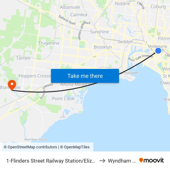 1-Flinders Street Railway Station/Elizabeth St (Melbourne City) to Wyndham Vale - Bal map