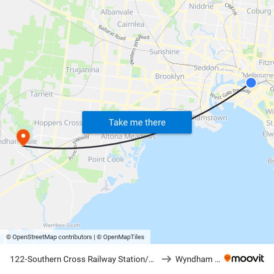 122-Southern Cross Railway Station/Spencer St (Melbourne City) to Wyndham Vale - Bal map