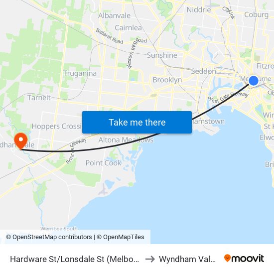 Hardware St/Lonsdale St (Melbourne City) to Wyndham Vale - Bal map