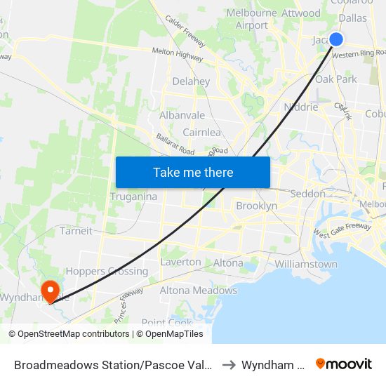 Broadmeadows Station/Pascoe Vale Rd (Broadmeadows) to Wyndham Vale - Bal map