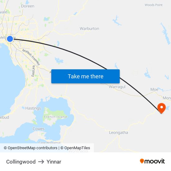 Collingwood to Yinnar map