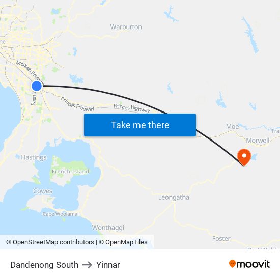 Dandenong South to Yinnar map