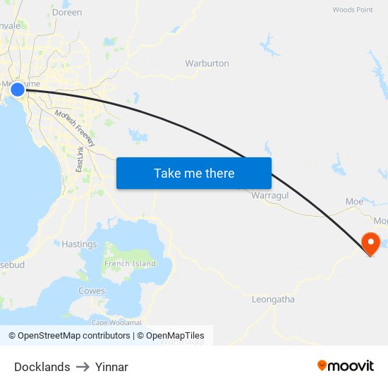 Docklands to Yinnar map