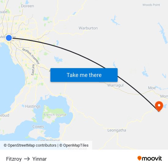 Fitzroy to Yinnar map