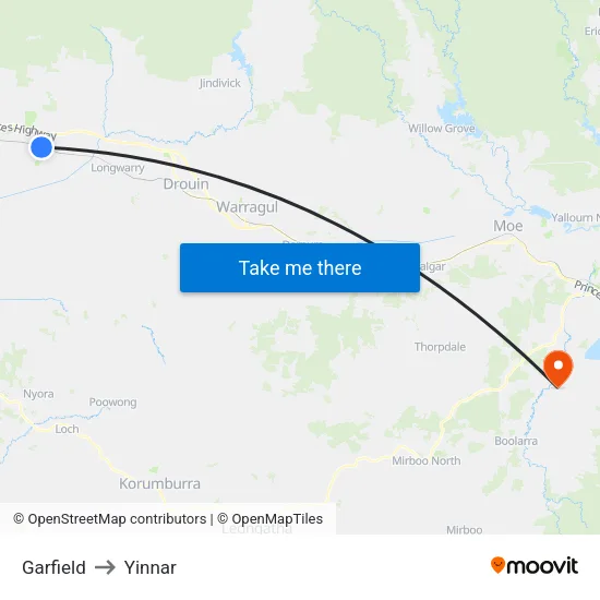 Garfield to Yinnar map