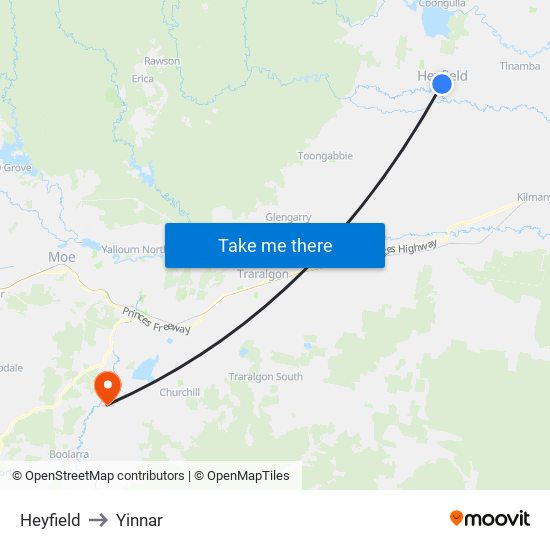 Heyfield to Yinnar map