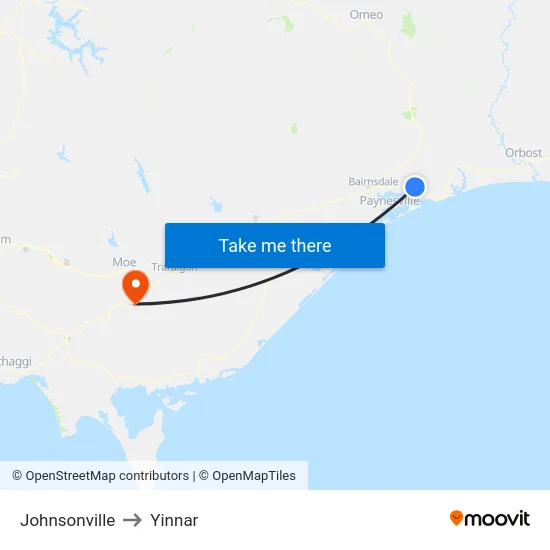 Johnsonville to Yinnar map