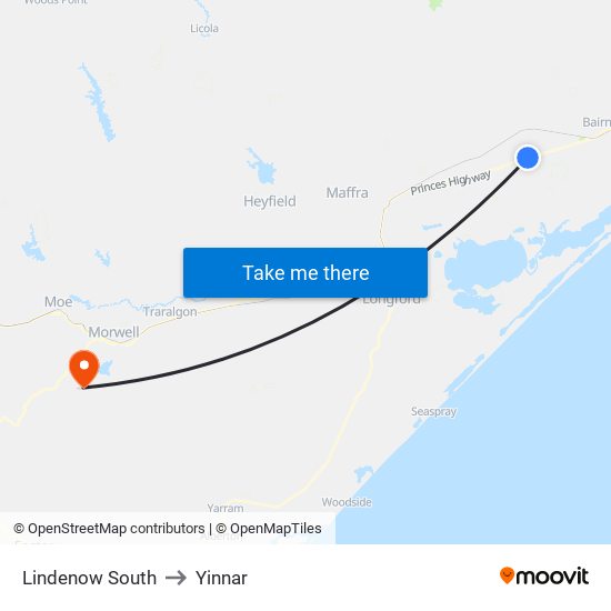 Lindenow South to Yinnar map