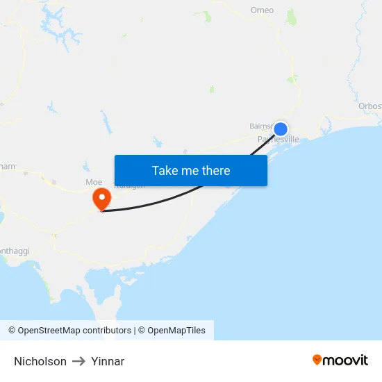 Nicholson to Yinnar map