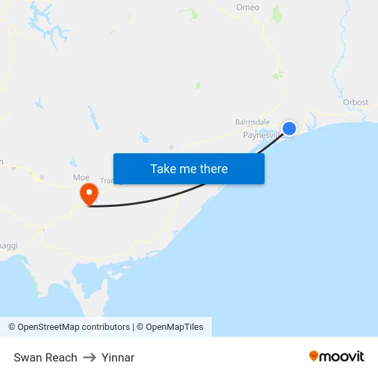 Swan Reach to Yinnar map