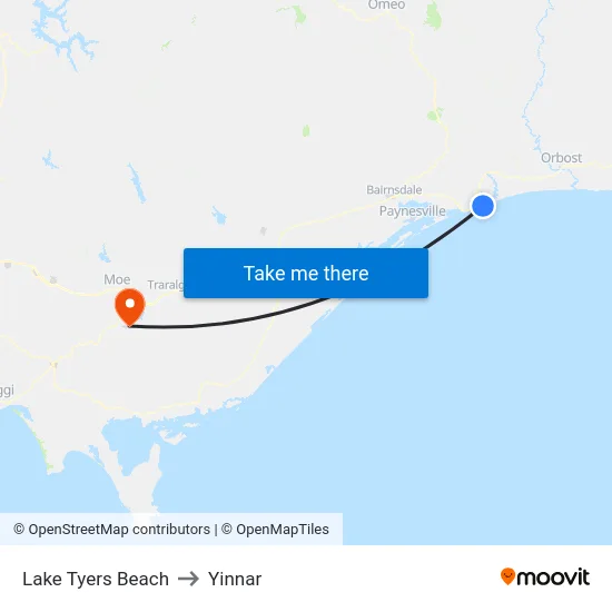 Lake Tyers Beach to Yinnar map