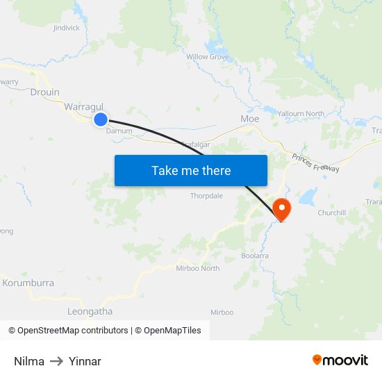 Nilma to Yinnar map