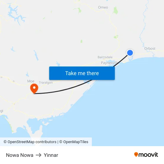 Nowa Nowa to Yinnar map