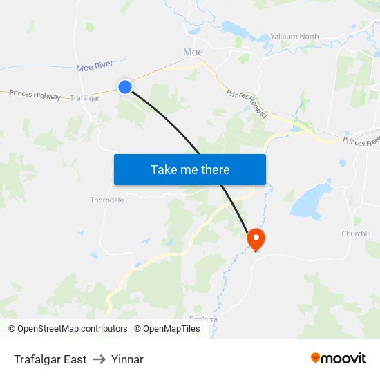 Trafalgar East to Yinnar map