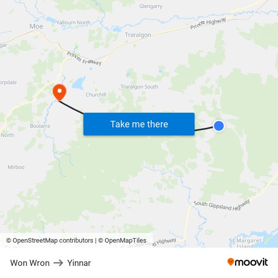 Won Wron to Yinnar map