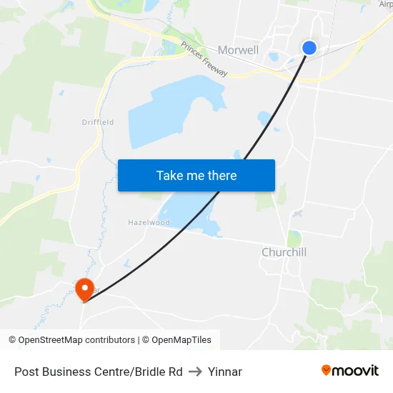 Post Business Centre/Bridle Rd to Yinnar map