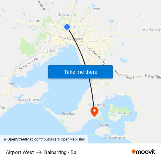 Airport West to Balnarring - Bal map