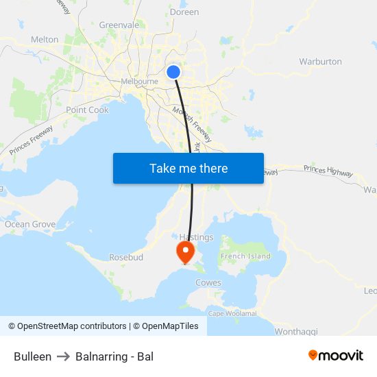 Bulleen to Balnarring - Bal map