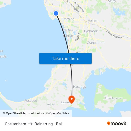 Cheltenham to Balnarring - Bal map