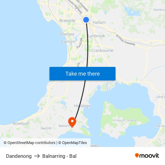 Dandenong to Balnarring - Bal map