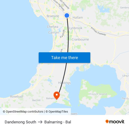 Dandenong South to Balnarring - Bal map