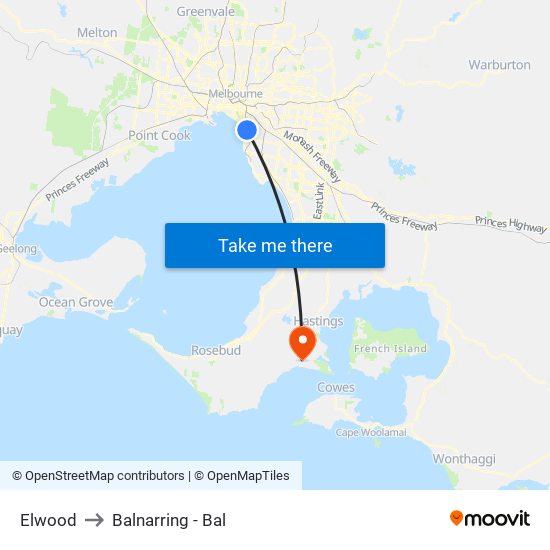 Elwood to Balnarring - Bal map