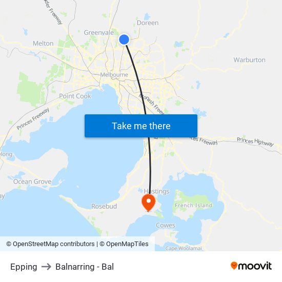 Epping to Balnarring - Bal map