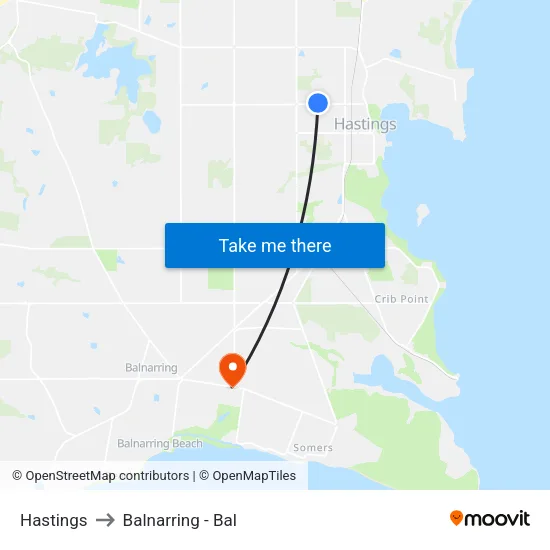 Hastings to Balnarring - Bal map