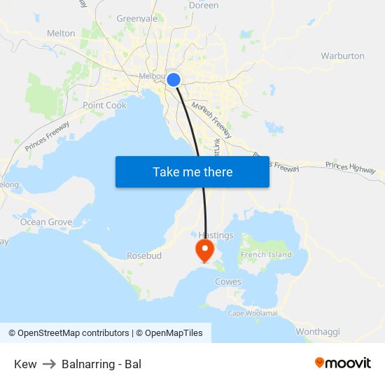 Kew to Balnarring - Bal map