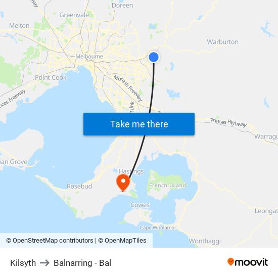 Kilsyth to Balnarring - Bal map