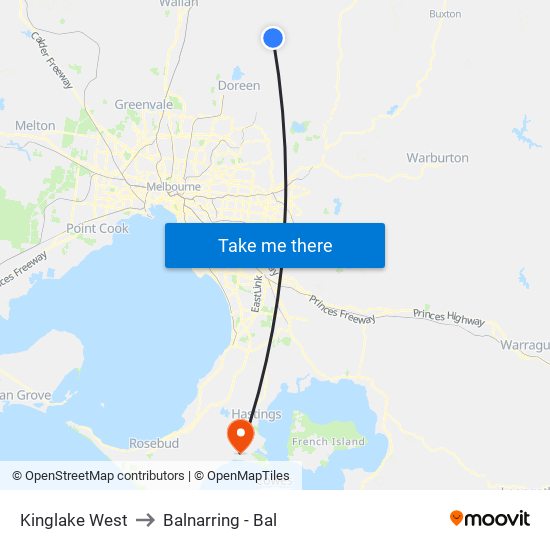 Kinglake West to Balnarring - Bal map