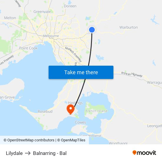 Lilydale to Balnarring - Bal map